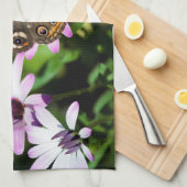 Buckeye Butterfly op Paarse bloem Theedoek (Quarter Fold)