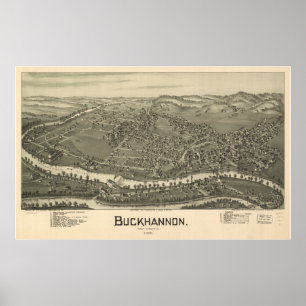 Buckhannon West Virginia 1889 Antiek Panorama Poster