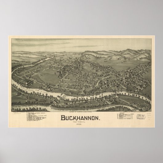 Buckhannon West Virginia 1889 Antiek Panorama Poster (Voorkant)