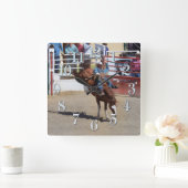Bucking Bareback Bronco and Rodeo Cowboy Clock Vierkante Klok (Huis)