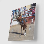 Bucking Bareback Bronco and Rodeo Cowboy Clock Vierkante Klok (Hoek)