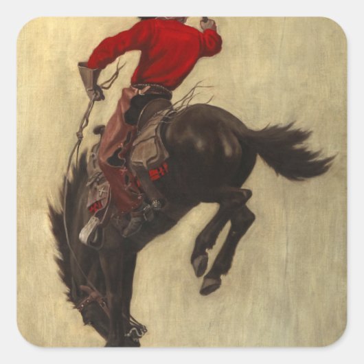Bucking Bronco, 1903, door Newell Convers Wyeth Vierkante Sticker (Voorkant)