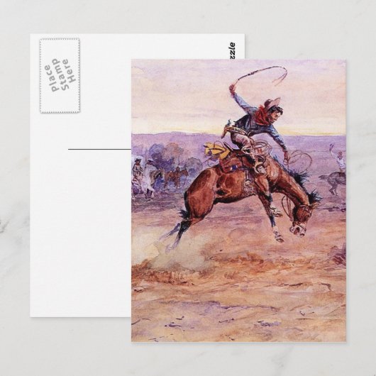 "Bucking Bronco" Cowboy Art van Charles Russell Briefkaart (Voorkant / Achterkant)