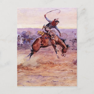 "Bucking Bronco" Cowboy Art van Charles Russell Briefkaart