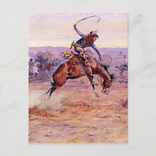 "Bucking Bronco" Cowboy Art van Charles Russell Briefkaart (Voorkant)