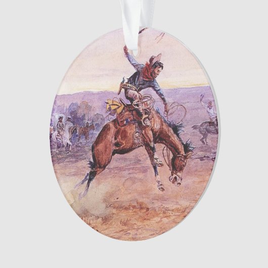 "Bucking Bronco" Cowboy Art van Charles Russell Ornament (voorkant)