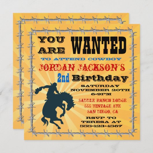 Bucking Bronco Cowboy Birthday Party Invitation Kaart (Voorkant / Achterkant)