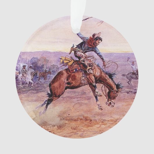 “Bucking Bronco” Cowboy Kunst van Charles Russell Ornament (voorkant)