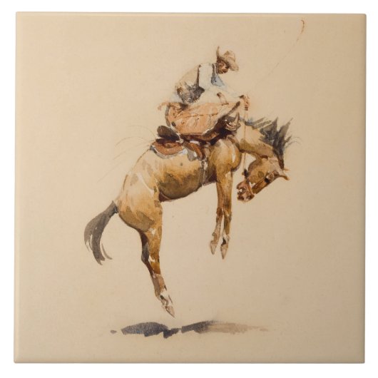 Bucking Bronco door Edward Borein Tegeltje (Voorkant)