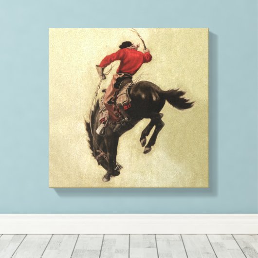 "Bucking Bronco" Hoesje van NC Wyeth Canvas Afdruk (Insitu (Houten vloer))