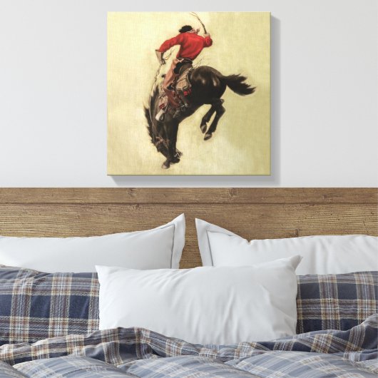 "Bucking Bronco" Hoesje van NC Wyeth Canvas Afdruk (Insitu (Slaapkamer))
