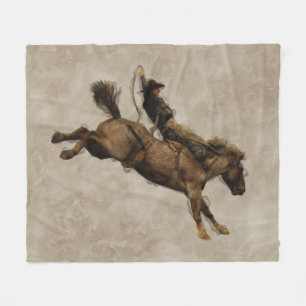 Bucking Bronco Rodeo Cowboy Fleece Deken