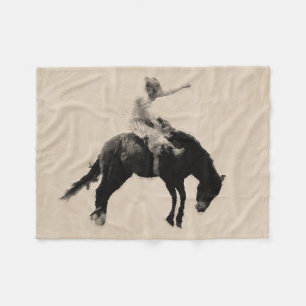 Bucking Bronco Rodeo Cowboy Fleece Deken