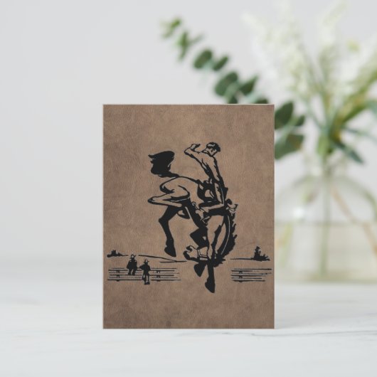 Bucking Bronco Rodeo Leather Briefkaart (Staand voorkant)