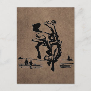 Bucking Bronco Rodeo Leather Briefkaart