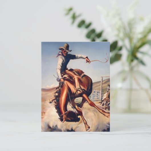 "Bucking Bronco" Westerne kunst van Will James Briefkaart (Staand voorkant)