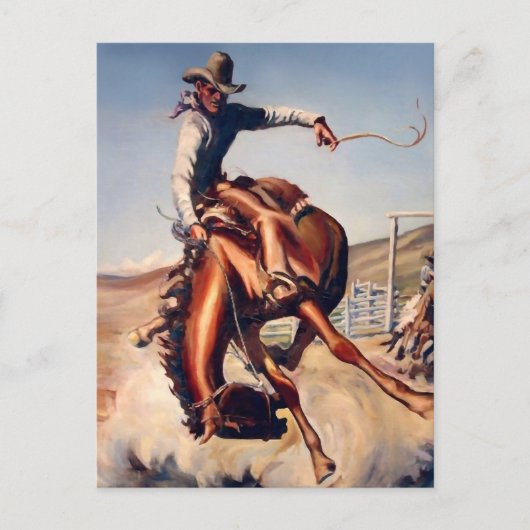 "Bucking Bronco" Westerne kunst van Will James Briefkaart (Voorkant)