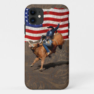 Bucking Bull Rodeo Cowboy, Amerikaanse vlag op kun Case-Mate iPhone Case