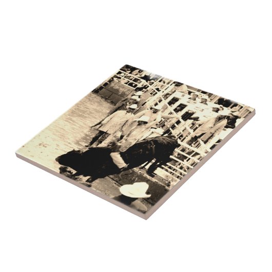 Bucking Bull Rodeo Rider Afbeelding Tegeltje (Zijkant)