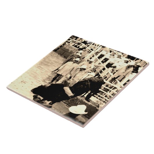 Bucking Bull Rodeo Rider Afbeelding Tegeltje (Zijkant)