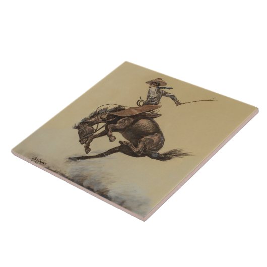 "Bucking Horse" Westerne kunst van Will James Tegeltje (Zijkant)