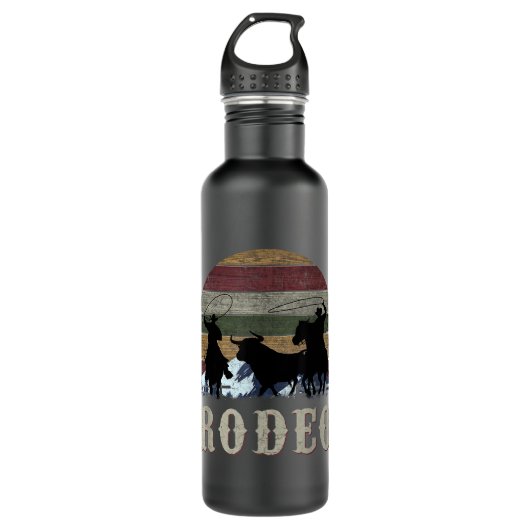 Bucking Rodeo Cowboy Team Roping Horse Riding Retr Waterfles (Voorkant)