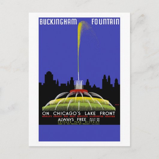 "Buckingham Fountain, Chicago" Vintage Travel Briefkaart (Voorkant)