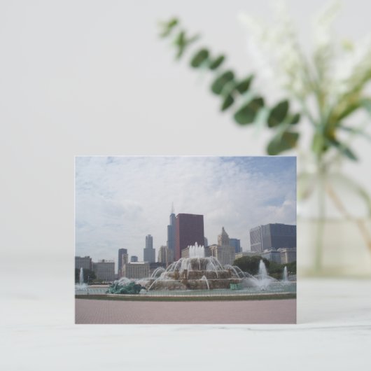Buckingham Fountain en Chicago Skyline Briefkaart (Staand voorkant)
