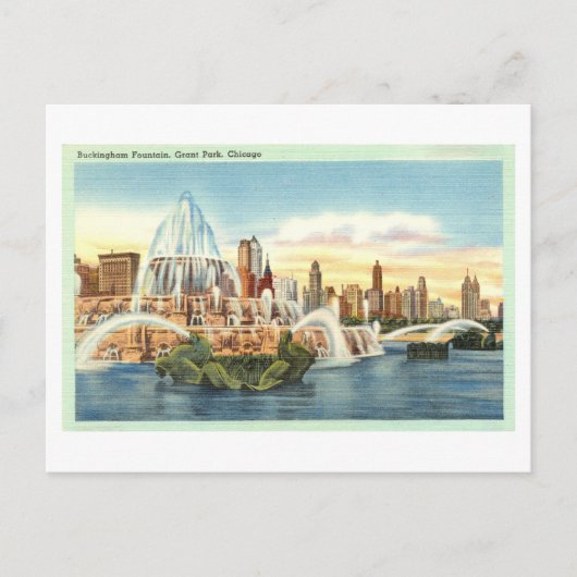 Buckingham Fountain, Grant Park, Vintage van Chica Briefkaart (Voorkant)