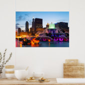 Buckingham Fountain Lit bij nacht Poster (Keuken)