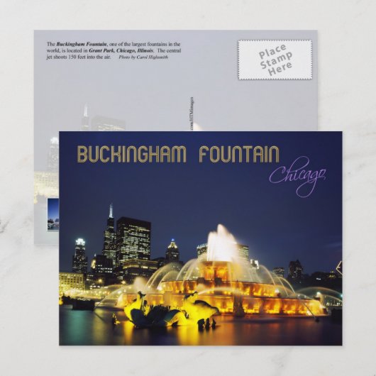 Buckingham Fountain verlicht, Chicago Briefkaart (Voorkant / Achterkant)