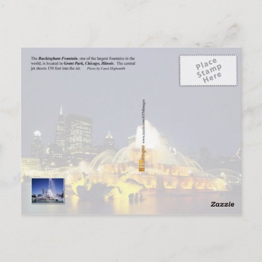 Buckingham Fountain verlicht, Chicago Briefkaart (Achterkant)