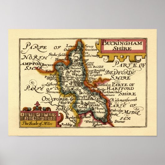 Buckinghamshire County England Oude antiquarische  Poster (Voorkant)