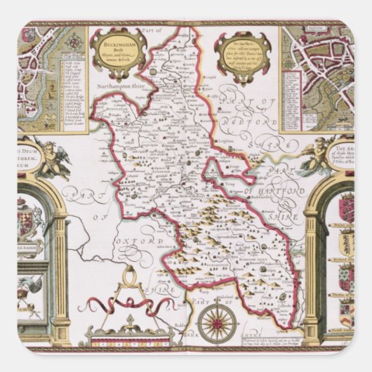 Buckinghamshire, gegraveerd door Jodocus Vierkante Sticker (Voorkant)