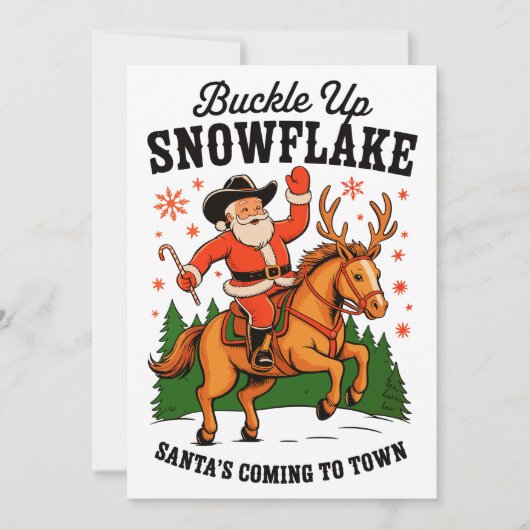 Buckle Up Snowflake Rodeo Cowboy Santa Christmas Feestdagenkaart (Voorkant)