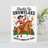 Buckle Up Snowflake Rodeo Cowboy Santa Christmas Feestdagenkaart (Staand voorkant)