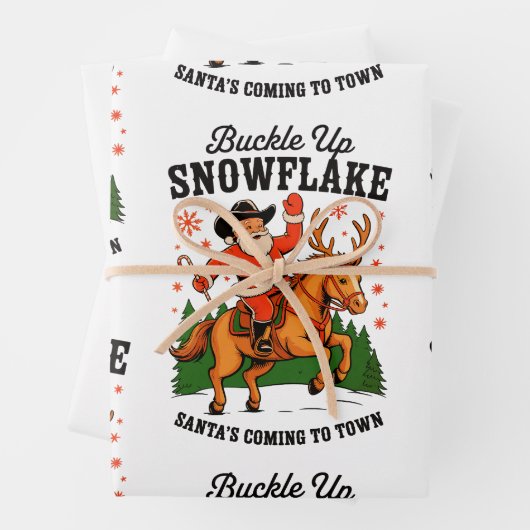 Buckle Up Snowflake Rodeo Cowboy Santa Christmas Inpakpapier Vel (In situ)