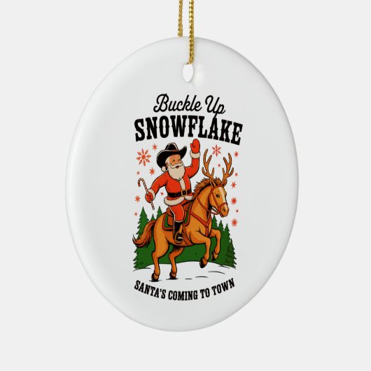Buckle Up Snowflake Rodeo Cowboy Santa Christmas Keramisch Ornament (Rechts)
