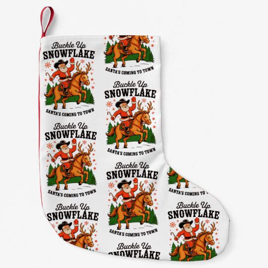 Buckle Up Snowflake Rodeo Cowboy Santa Christmas Kleine Kerstsok (Voorkant)