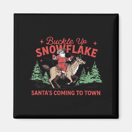 Buckle-up Snowflake Santa's Coming Soon Western Ch Magneet (Voorkant)
