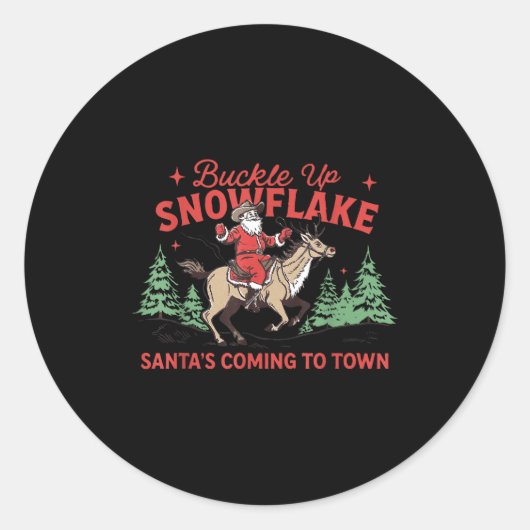 Buckle-up Snowflake Santa's Coming Soon Western Ch Ronde Sticker (Voorkant)