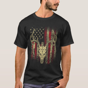 Bucks Antlers en Skull op een Amerikaanse vlag Her T-shirt