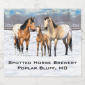Buckskin Appaloosa paarden bij sneeuw Bier Etiket (Enkel label)