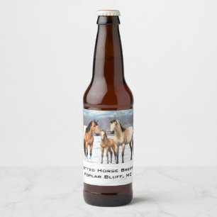 Buckskin Appaloosa paarden bij sneeuw Bier Etiket