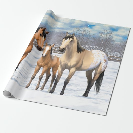 Buckskin Appaloosa paarden bij sneeuw Cadeaupapier (Uitgerold)