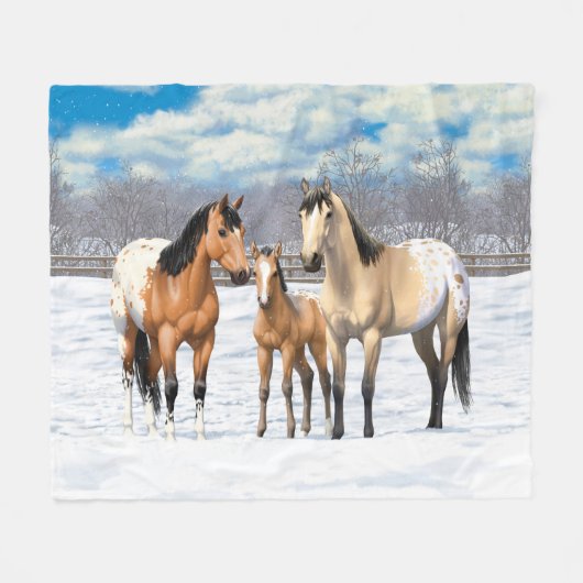 Buckskin Appaloosa paarden bij sneeuw Fleece Deken (Voorkant (Horizontaal))