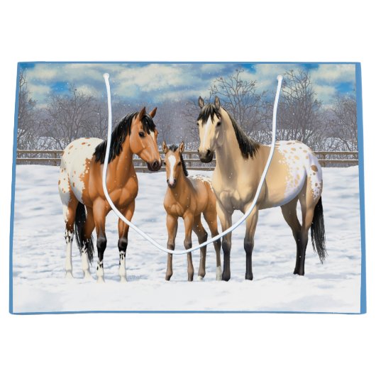 Buckskin Appaloosa paarden bij sneeuw Groot Cadeauzakje (Voorkant)
