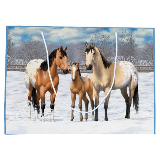 Buckskin Appaloosa paarden bij sneeuw Groot Cadeauzakje (Achterkant)
