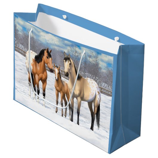 Buckskin Appaloosa paarden bij sneeuw Groot Cadeauzakje (Voorkant Gekanteld)