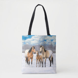 Buckskin Appaloosa paarden bij sneeuw Tote Bag